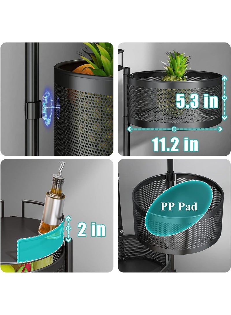 ناما عربة مطبخ 360 توربو بعجلات، منظم مطبخ وحلول تخزين للمنظمات المستديرة وإكسسوارات المطبخ، رف خضار دوار للمطبخ (أسود، ٥ طبقات) - Image 3